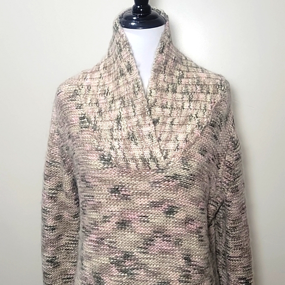 Liz Claiborne Wool Blend Chunky Shawl Collar Sweater Neutral Tone Colors Large - Picture 3 of 14